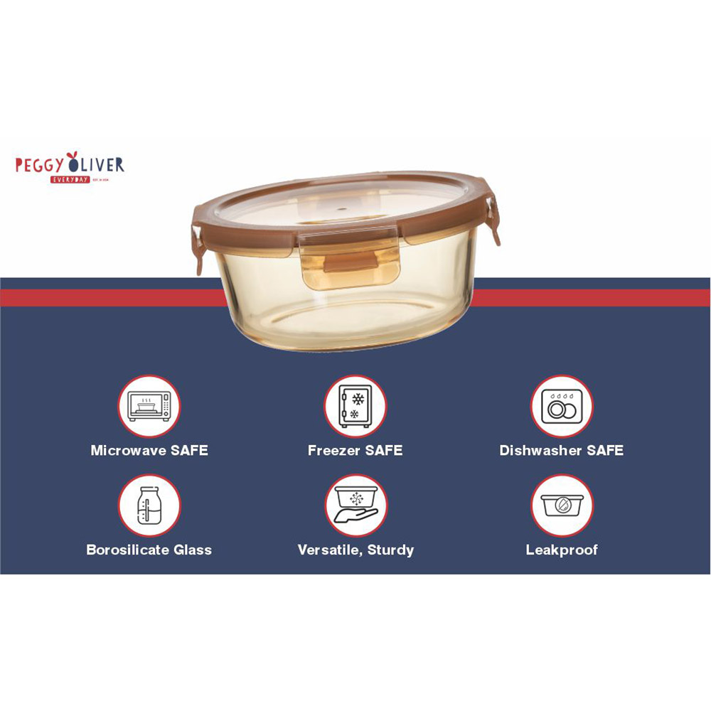 Peggy Oliver - Everyday Round Glass Food Container With PP Lid - Amber