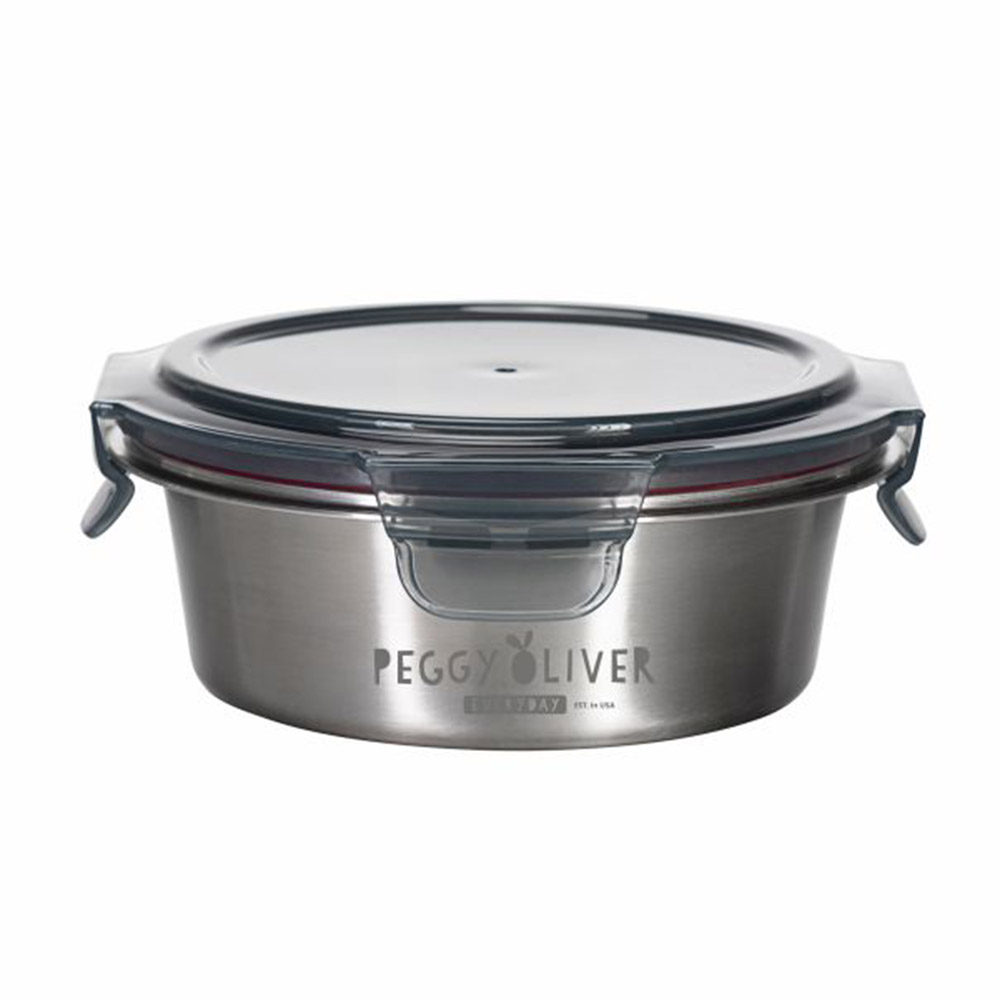 Peggy Oliver - Everyday Round Stainless Steel Container With Airtight Locking Lid - Black