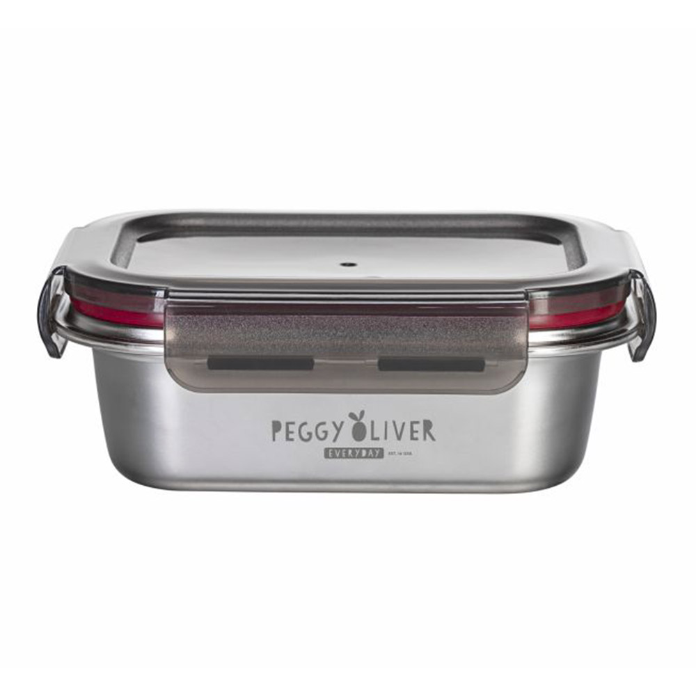 Peggy Oliver - Everyday Rectangle Stainless Steel Container With Airtight Locking Lid - Black