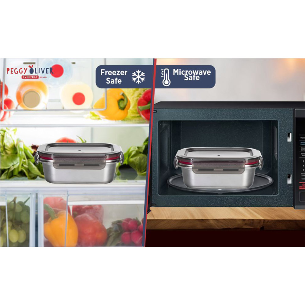 Peggy Oliver - Everyday Rectangle Stainless Steel Container With Airtight Locking Lid - Black