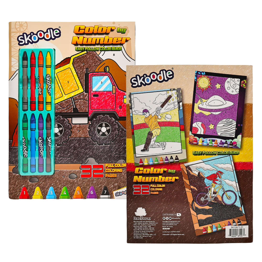 Skoodle Color By Number Pages With 8 Crayons - Multicolor