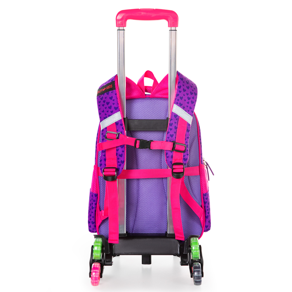 Eazy Kids - Girl's School Backpack & Trolley Set - Love & Hugs Purple - 2 Pcs - 16-Inch/41cm