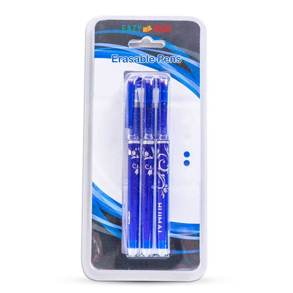 Eazy Kids - Smooth-Flow Quick-Drying Erasable Gel Pens Pack Of 3 - Blue