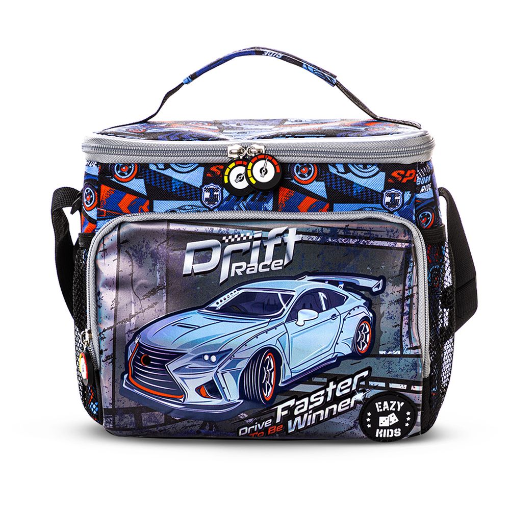 Eazy Kids - Personalized Backpack with Lunch Bag And Pencil Case - Car Racing