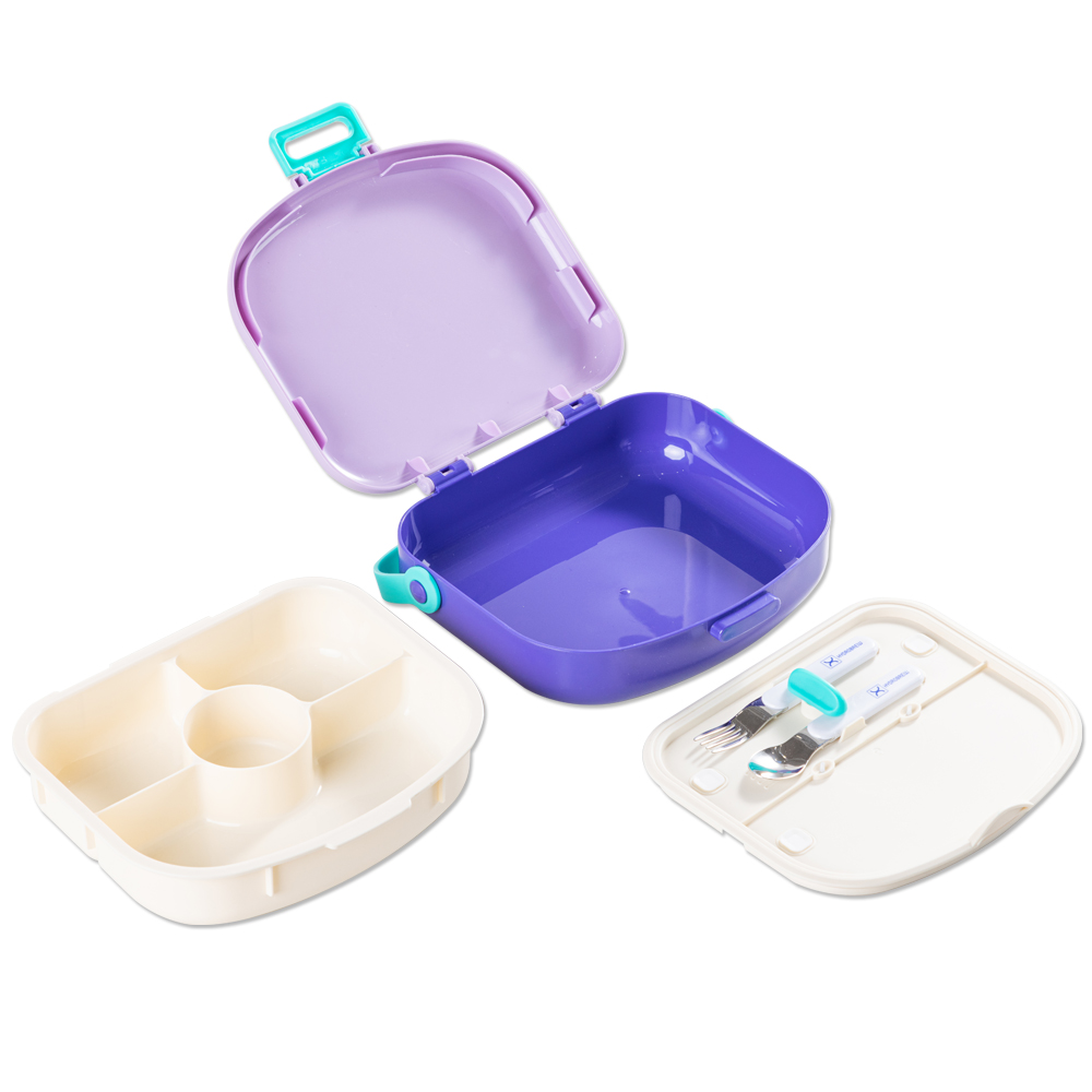 Hydrobrew - 4 Compartment Bento Lunch Box With Spoon & Fork Set - Lilac