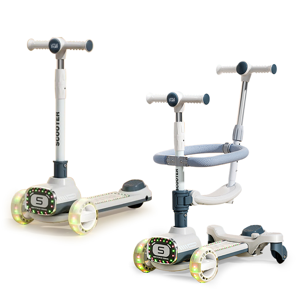 قصة صغيرة - سكوتر للأطفال 2 في 1 مع مقبض للركوب والدفع - رمادي