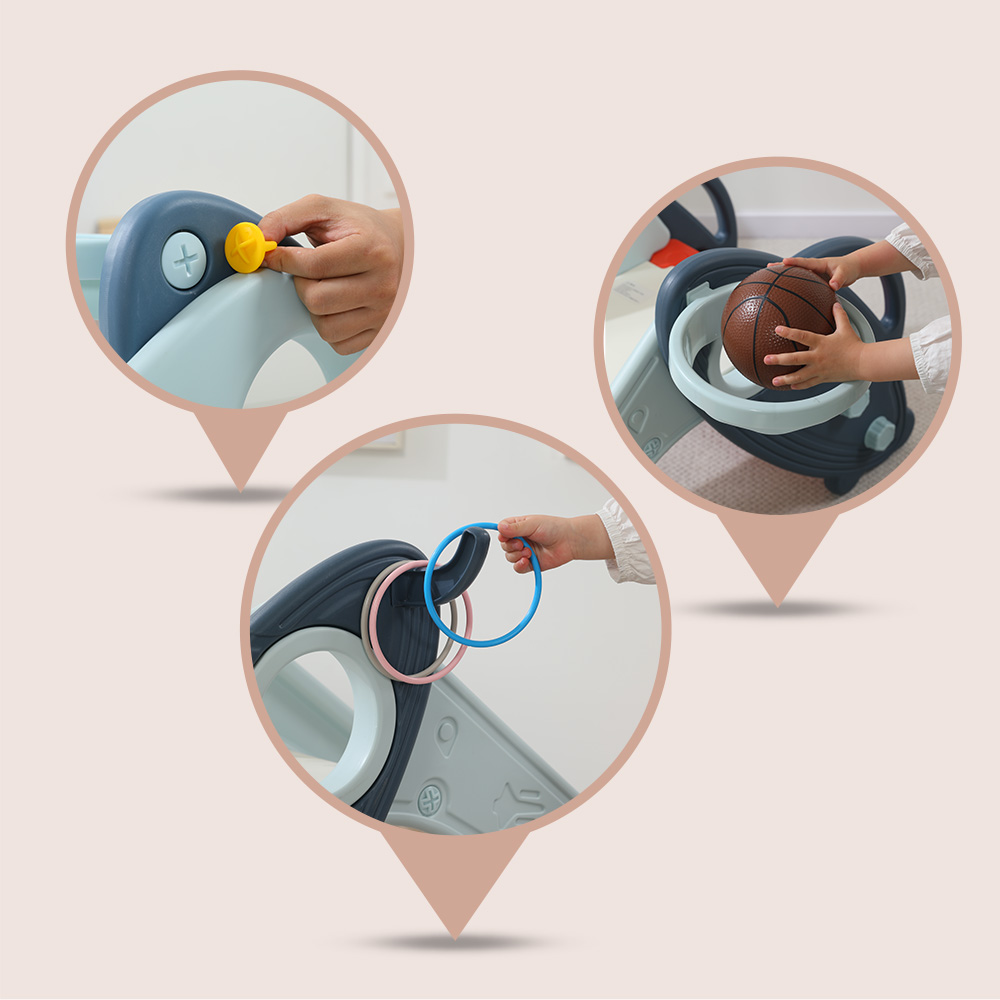 قصة صغيرة - لعبة 3 في 1 مع زلاجة وكرة سلة وحلقة - أزرق