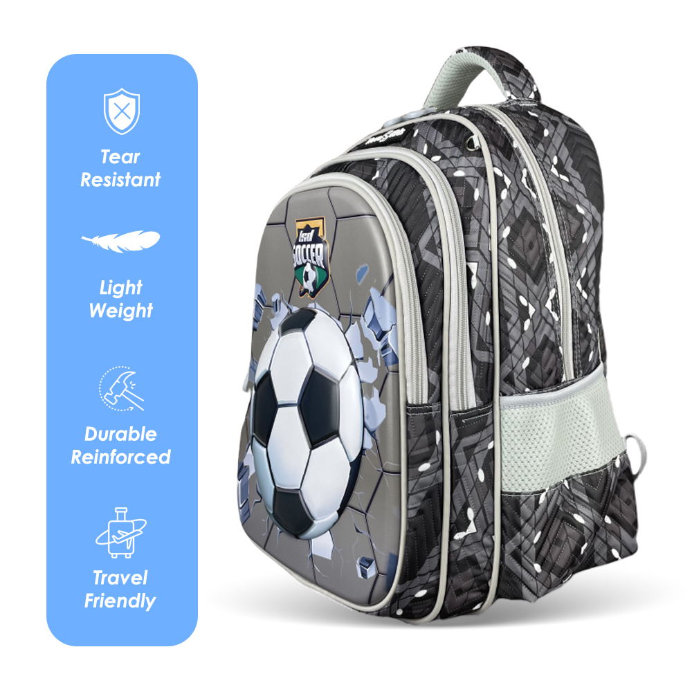 Nova Kids - 3D School Bag - Soccer - Grey - 16.5-Inch/42cm