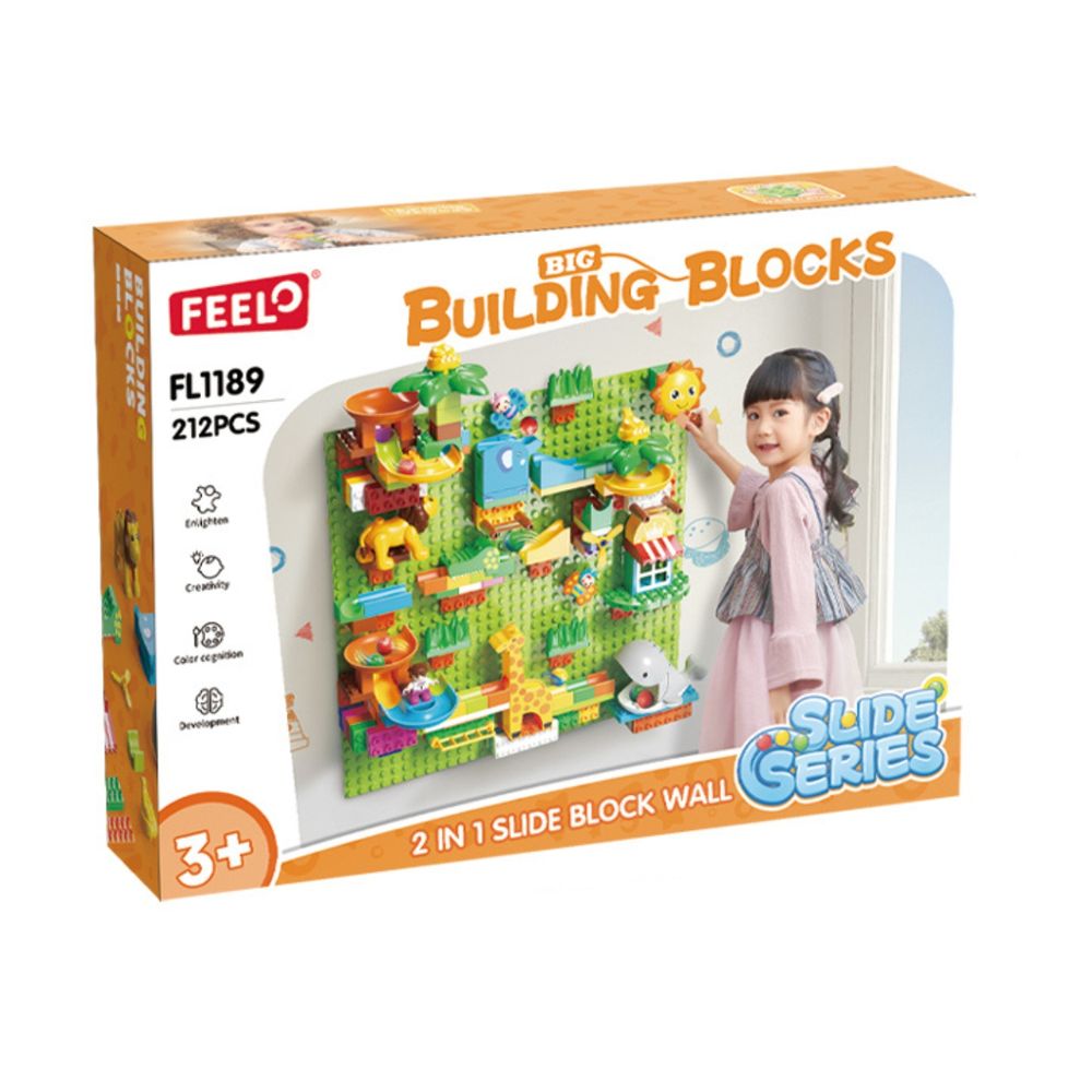 Feelo 2-In-1 Slide Block Wall Big Building Block Set - Multicolor - 212 Pcs