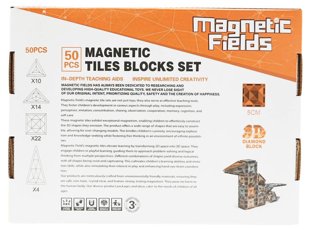 Magnetic Fields - Magnetic Tiles Blocks Set - 50 Pcs