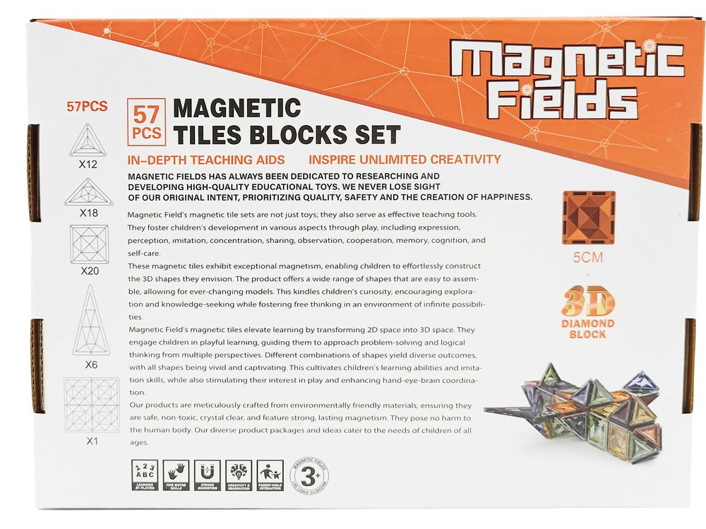 Magnetic Fields - Magnetic Tiles Blocks Set - 57 Pcs