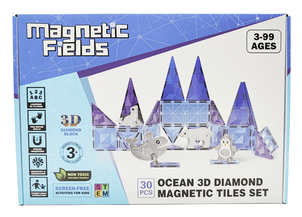 Magnetic Fields - Ocean 3D Diamond Magnetic Tiles Set - 30 Pcs