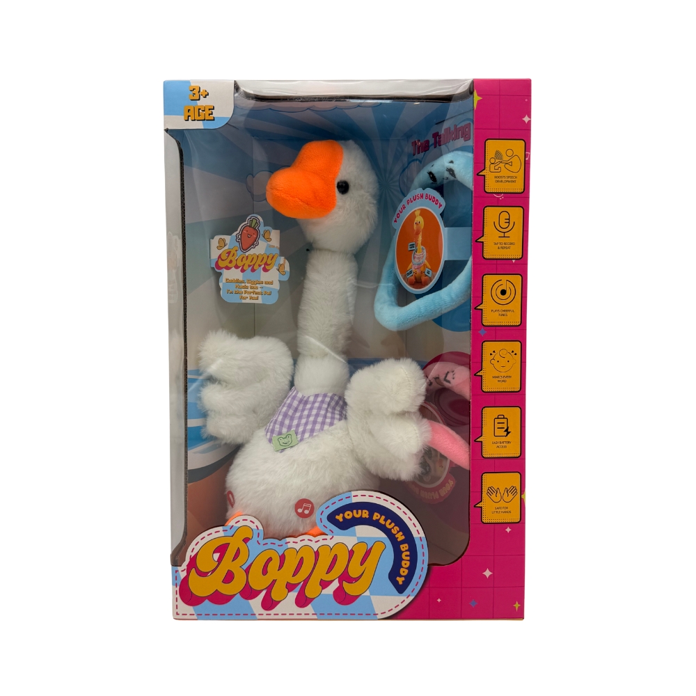 بوبي - لعبة قطيفة على شكل أوزة راقصة ناطقة - أبيض