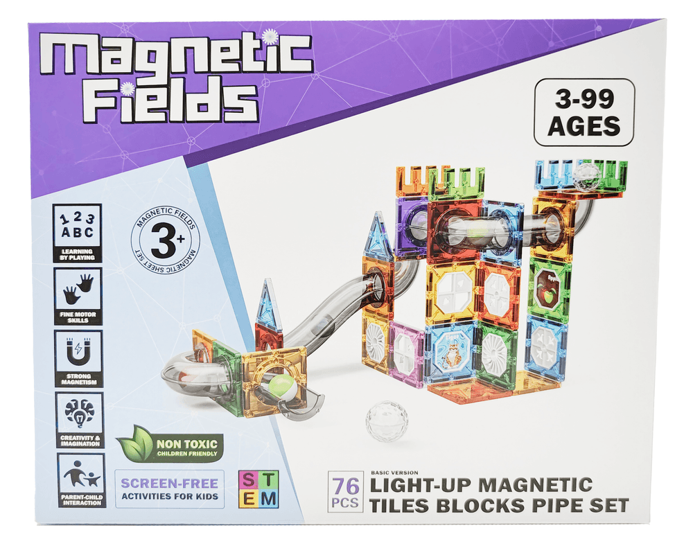 Magnetic Fields - Light Up Magnetic Tiles Blocks Pipe Set - 76 Pcs