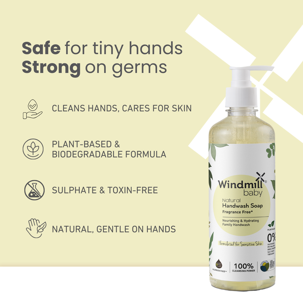 صابون ويندميل بيبي - صابون غسيل يدين طبيعي خالٍ من العطور - عبوة من 3 قطع - 450 مل