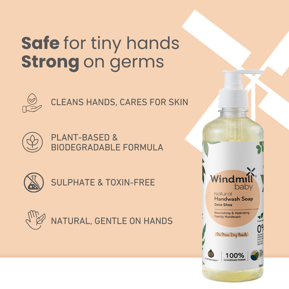 صابون غسيل اليدين الطبيعي للأطفال من ويندميل - بخلاصة جوز الهند والشيا - عبوة من 3 قطع - 450 مل