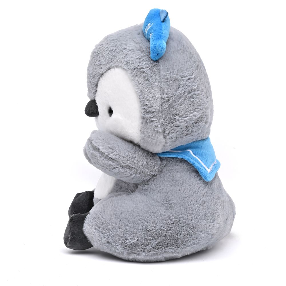 Toto Toys - Penguin With Blue Fish Soft Plush Toy - Grey - 30 cm