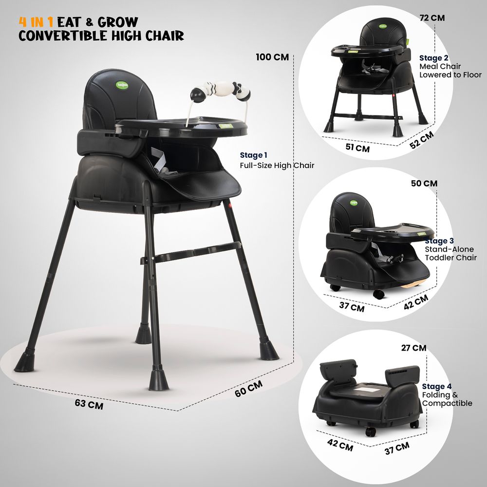 بايبي - كرسي نورا المرتفع القابل للتحويل ٤ في ١ للأطفال
