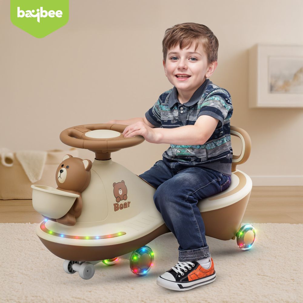 Baybee - Kids' Bear Themed Ride-On Magic Swing Car - Multicolor