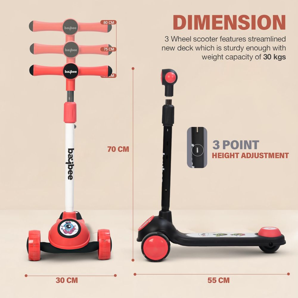 Baybee - Rolo Kids Scooter - Dark Pink