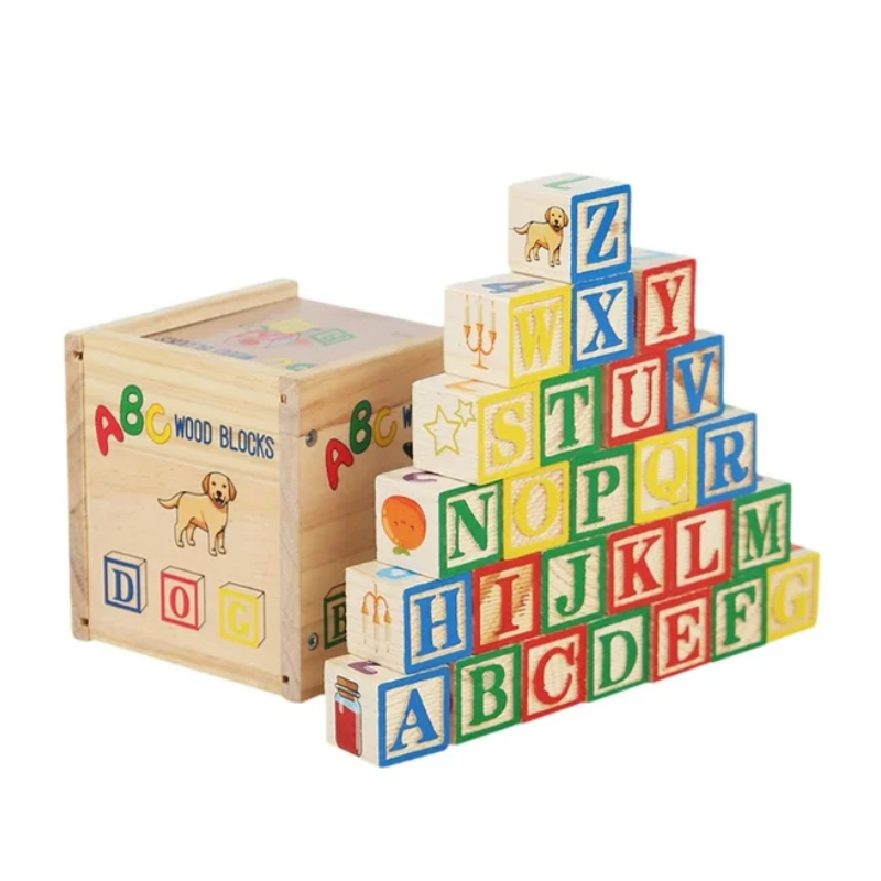 Factory Price - Wooden Alphabet And Numbers Building Block Play Set - 27 Pieces