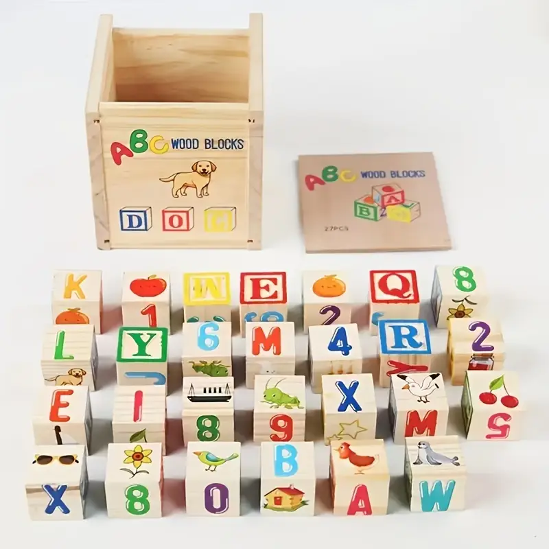 Factory Price - Wooden Alphabet And Numbers Building Block Play Set - 27 Pieces
