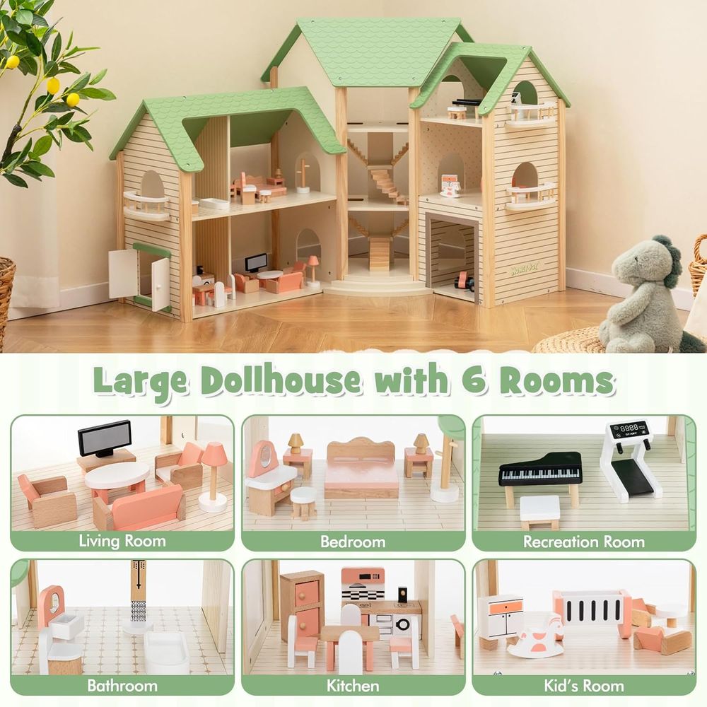 Factory Price - Parice 3 Level Wooden Doll House - B