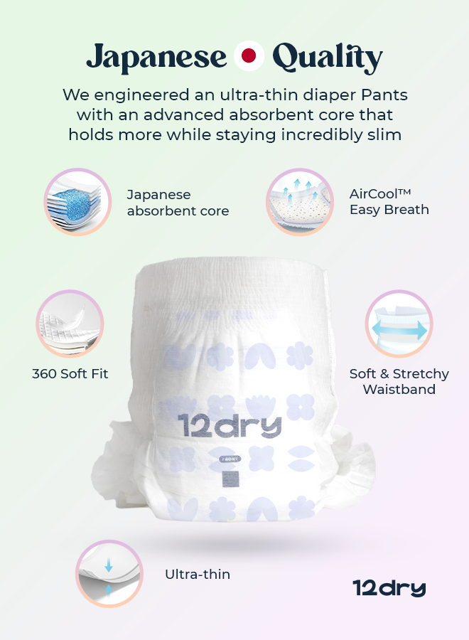 12dry - Pants Premium Baby Care (Size 3, 6-11 kg, 32 count), 100% Ultra-Absorbent Japanese Tech Dual-Layer Thin