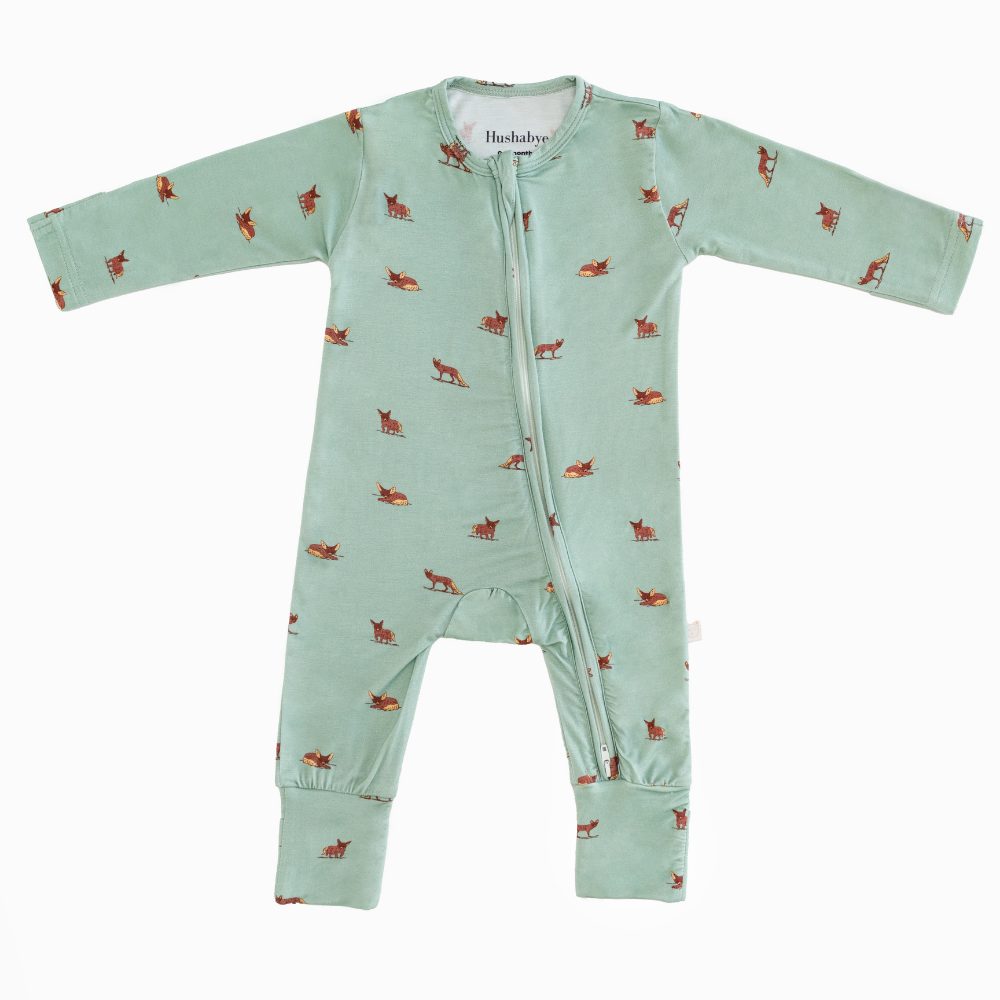 Hushabye - Organic Bamboo Desert Fox Printed Zippered Sleepsuit - Green