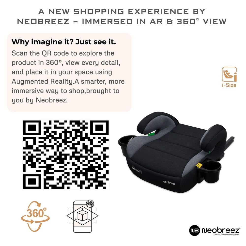 نيوبريز - آي سانفارو آي سايز مقعد سيارة معزِّز للأطفال بنظام إيزوفكس المجموعة 2/3 مع حامِلَي أكواب - رمادي غامق
