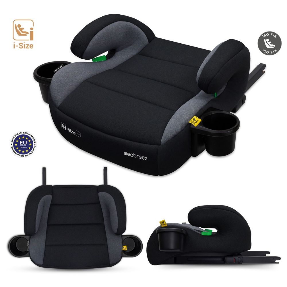 نيوبريز - آي سانفارو آي سايز مقعد سيارة معزِّز للأطفال بنظام إيزوفكس المجموعة 2/3 مع حامِلَي أكواب - رمادي غامق
