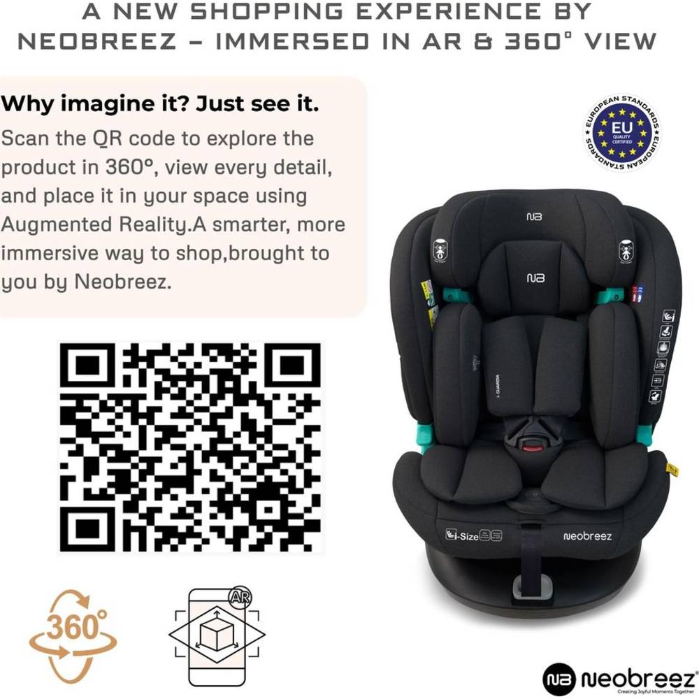Neobreez - i-Guardia 360-Degree Isofix i-Size Car Seat, All-In-1, 0-12Yrs - Black