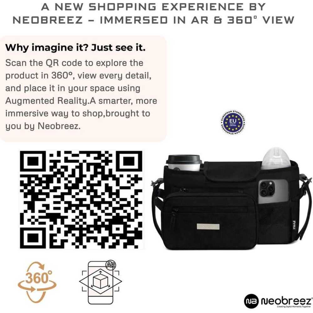 Neobreez Fyra Stroller Organizer Caddy with Insulated Cup Holder - Black