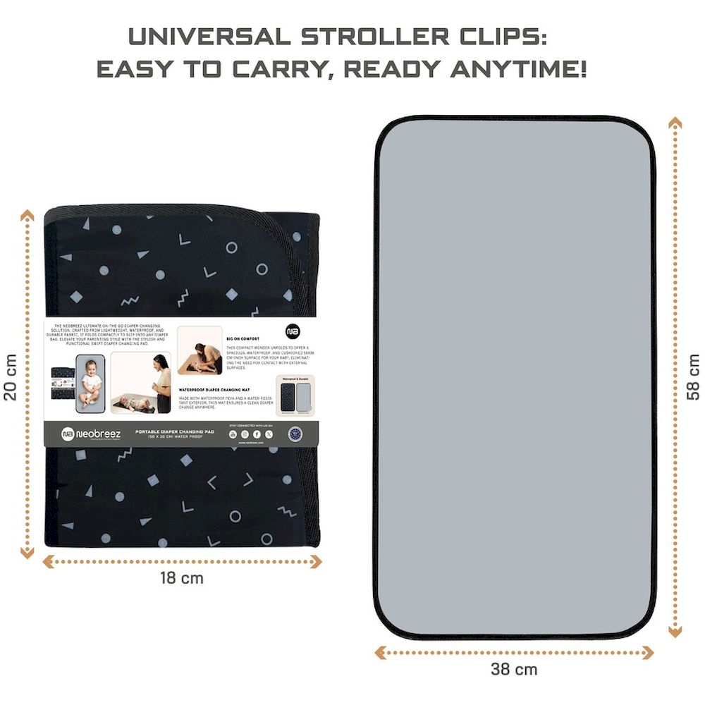 Neobreez - Reusable Diaper Changing Pad, Wipeable Surface - Dark Grey/Black