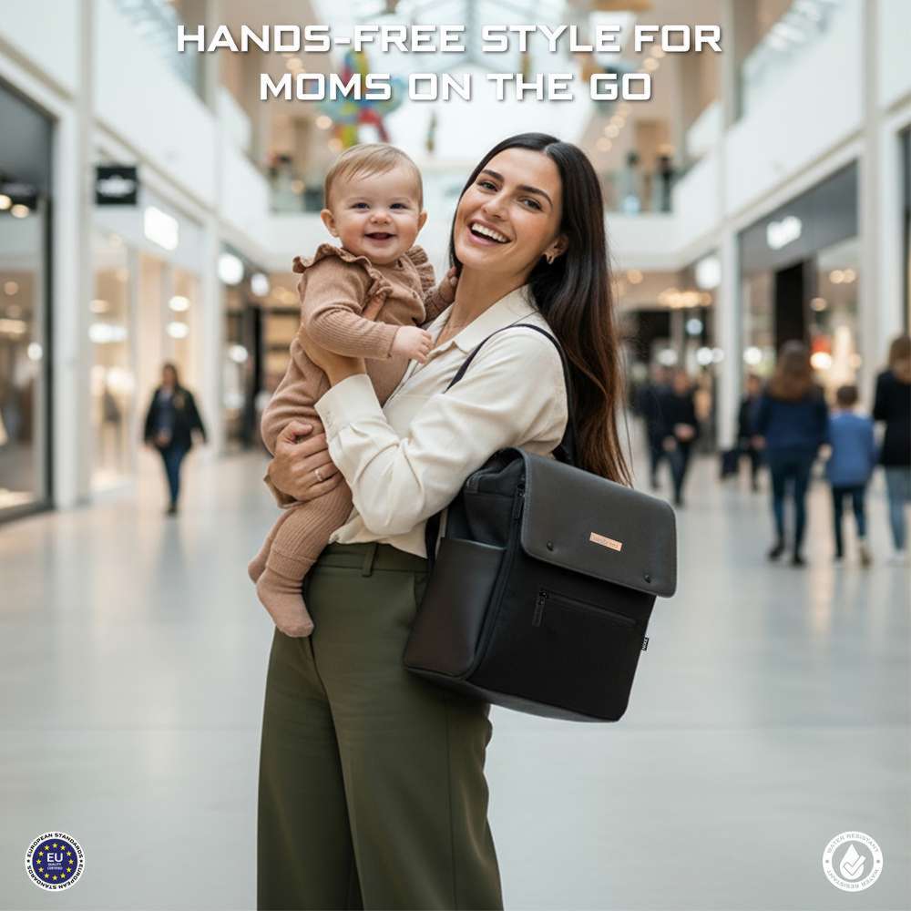 Neobreez Nixe Diaper Backpack 7pc-Set with Changing Mat, Wet Bag &Pouches - Black 