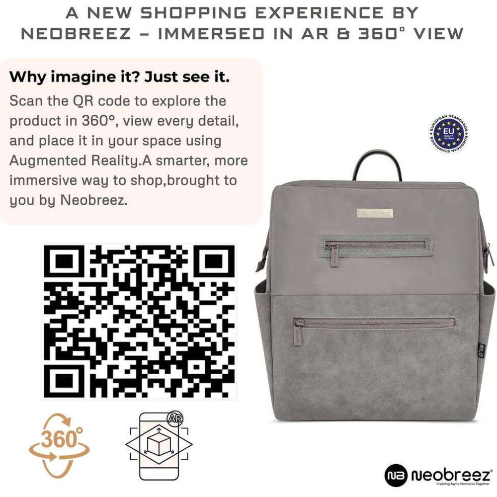 نيو بريز - شنطة ظهر ريلو للحفاضات، 7 قطع، مع حصيرة تغيير الحفاضات، وشنطة للقطع مبللة، وأكياس صغيرة - رمادي حجري