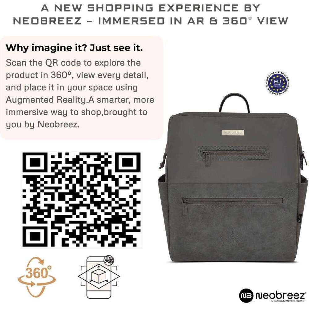 نيو بريز - شنطة ظهر ريلو للحفاضات، 7 قطع، مع حصيرة تغيير الحفاضات، وشنطة للقطع مبللة، وأكياس صغيرة - رمادي غامق