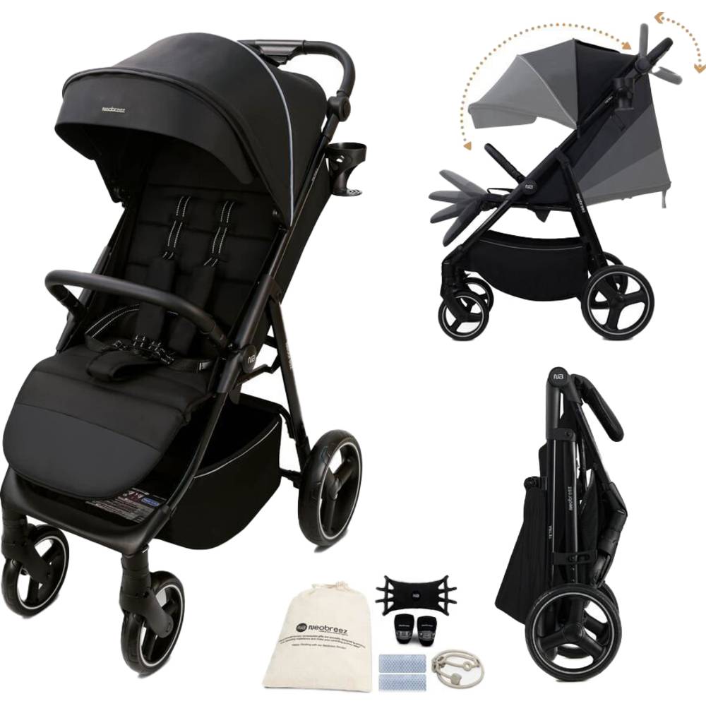 Neobreez Tetra Lightweight Pushchair Stroller with Cup Holder 0-4Yrs - Black