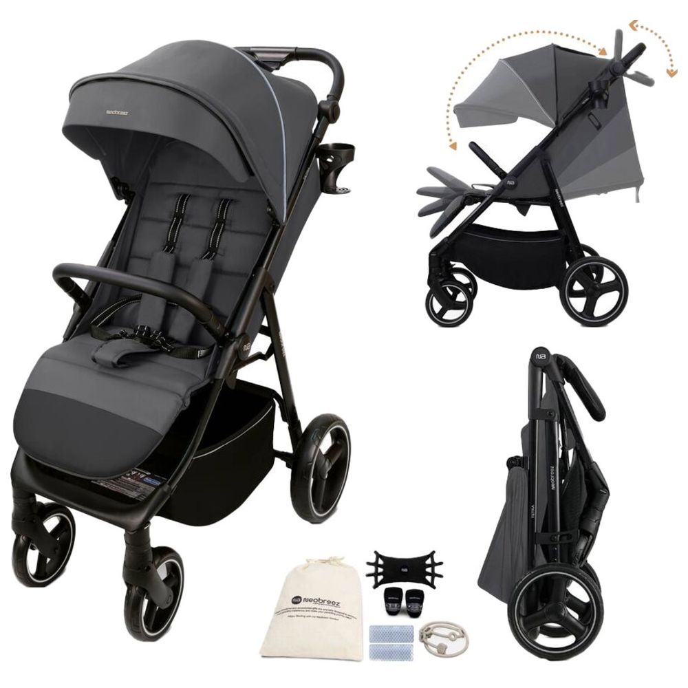Neobreez - Tetra Lightweight Pushchair Stroller W/ Cup Holder 0-4Yrs - Grey