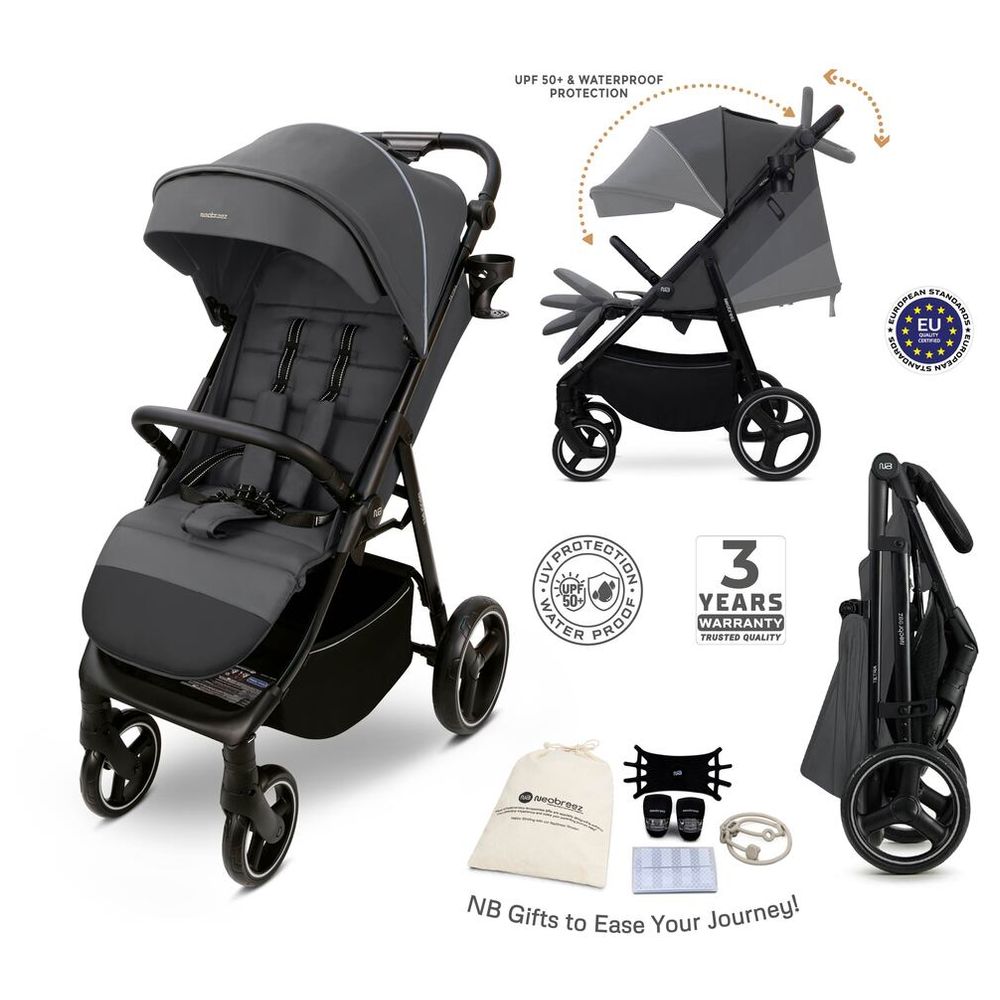 Neobreez - Tetra Lightweight Pushchair Stroller W/ Cup Holder 0-4Yrs - Grey