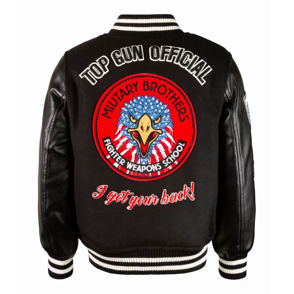 Top Gun - Kids Military Brothers Varsity Jacket - Black
