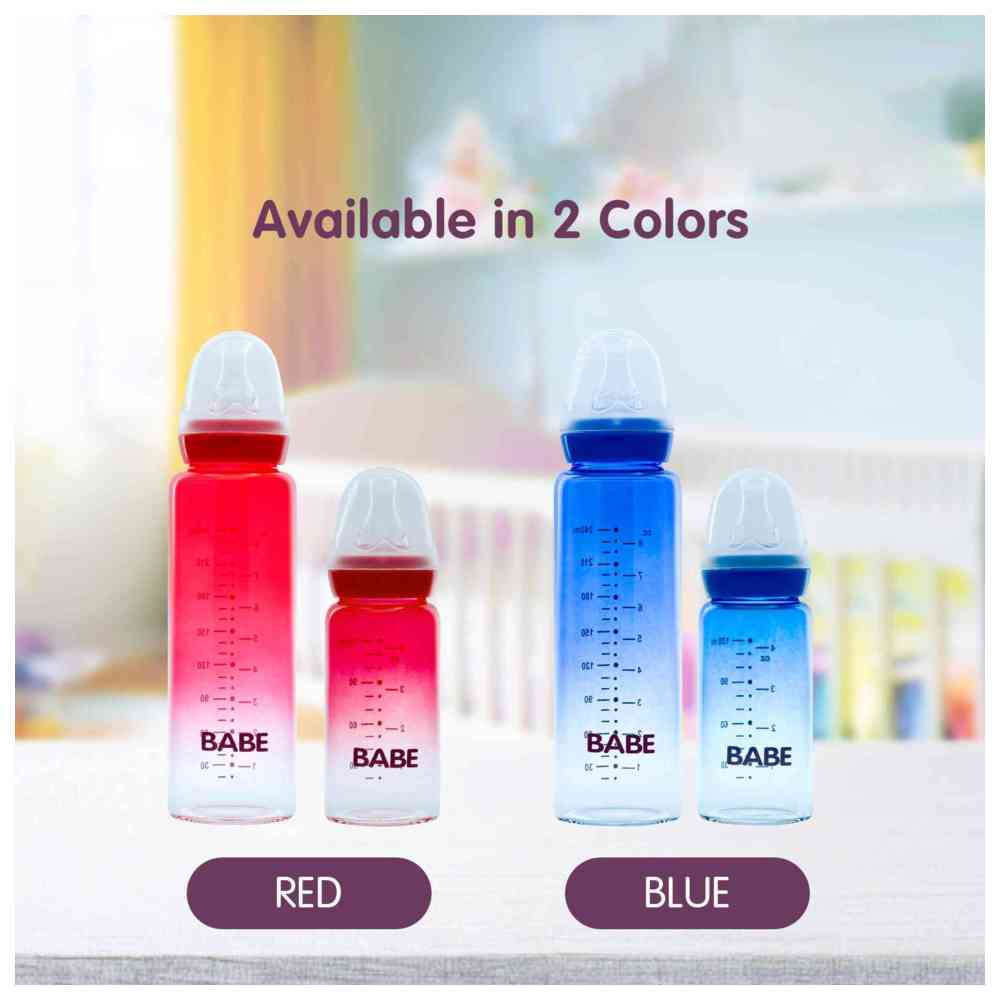 Babe - Baby Glass Feeding Bottle - 240 ml