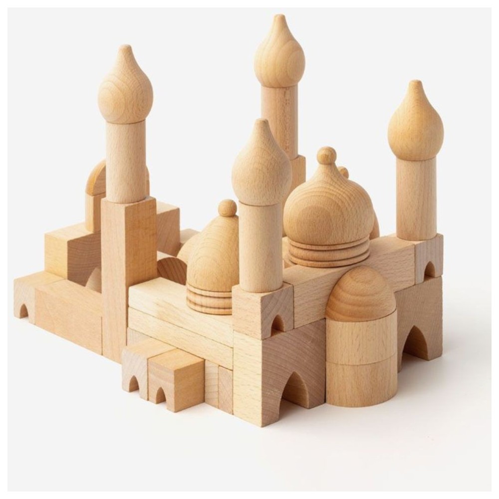 Atlas & Maya - Natural Wood Build A Masjid Mosque Building Blocks Islamic Toy - 55 Pc Set