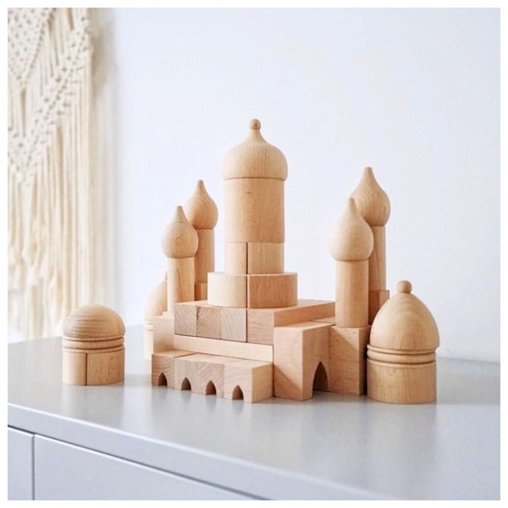 Atlas & Maya - Natural Wood Build A Masjid Mosque Building Blocks Islamic Toy - 55 Pc Set