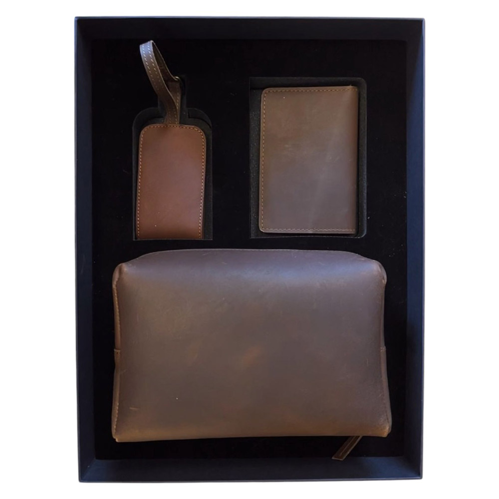 Tohfa Luxe - Premium Leather Gift Set - The Brown Voyage - 3 Pcs