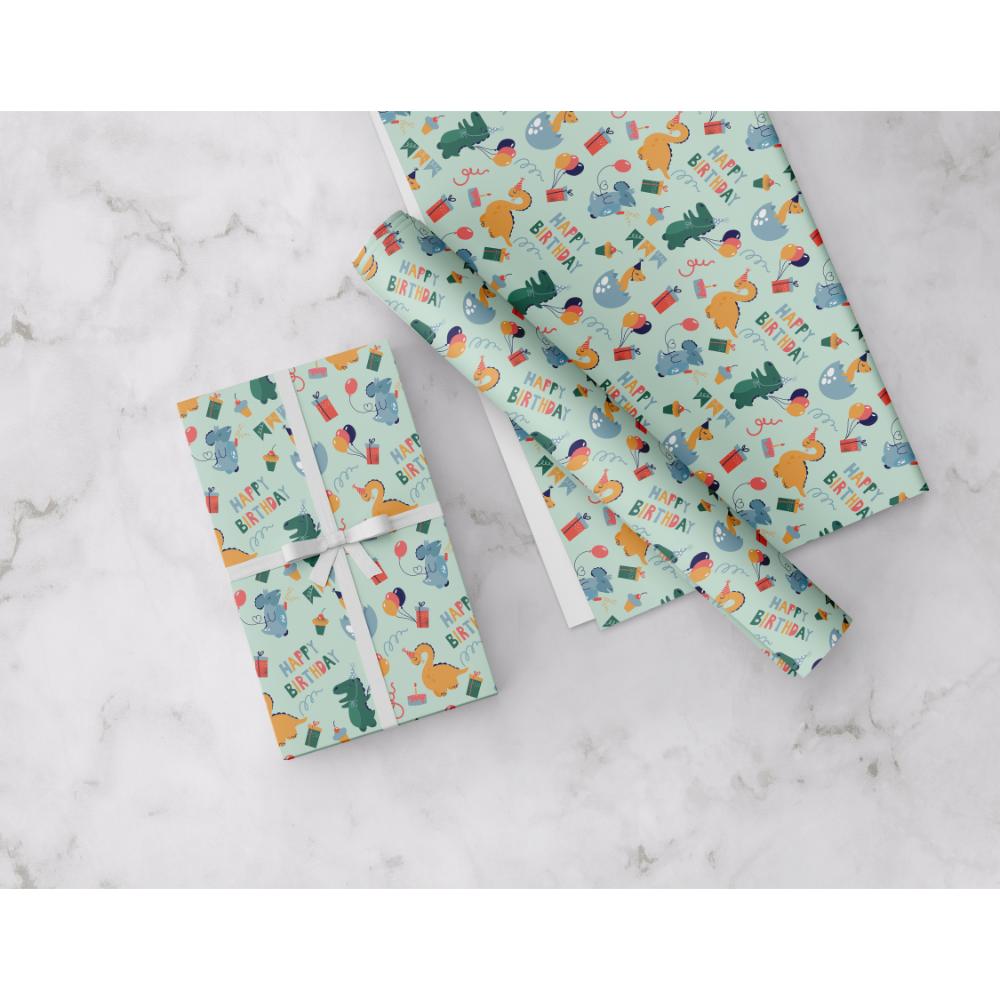 Share The Love - Gift Wrapping Paper Pack - DINO - GREEN