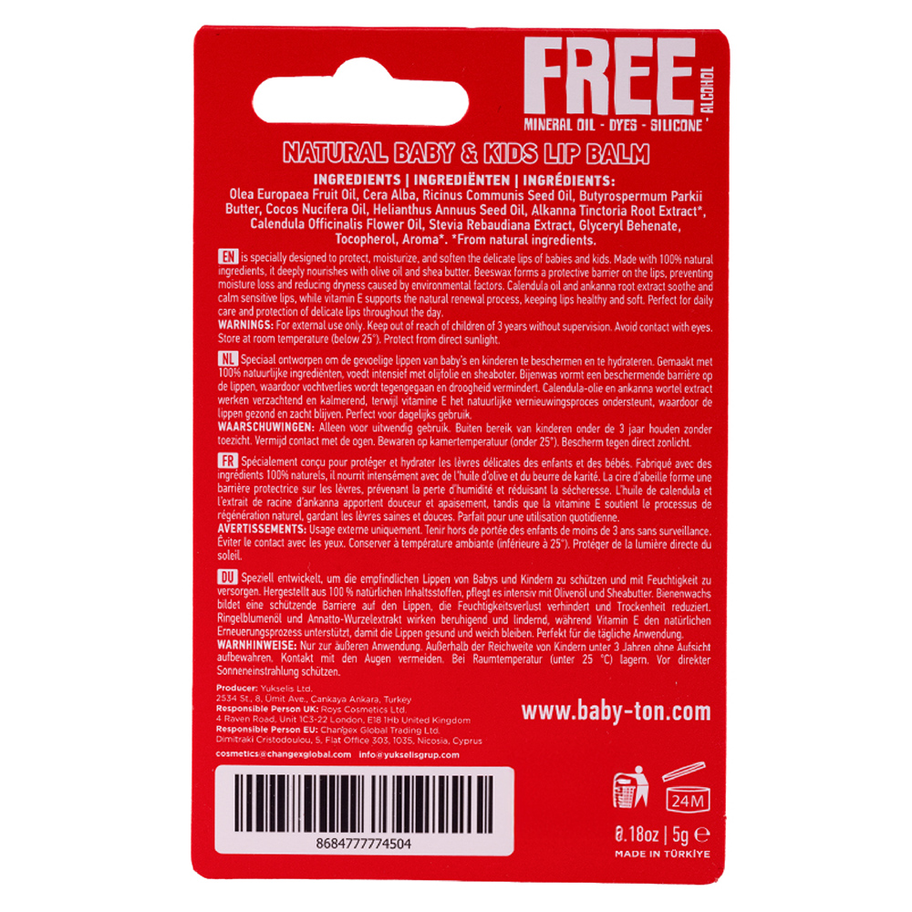 Babyton - Baby & Kids All Natural Lip Balm - Strawberry - 5 gm