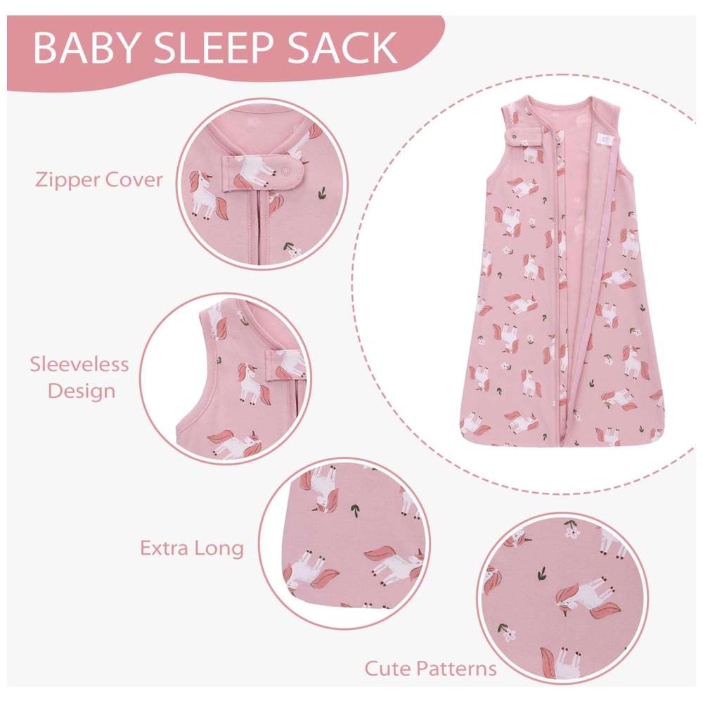 ميراكل بيبي - كيس نوم 100% قطن بدون أكمام بسحاب - وردي