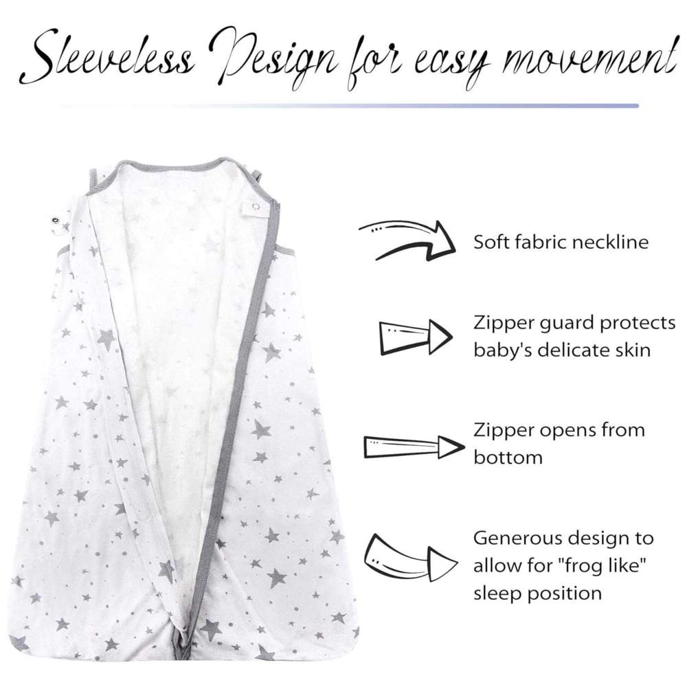 ميراكل بيبي - كيس نوم بدون أكمام بسحاب مصنوع من القطن بنسبة 100% - رمادي