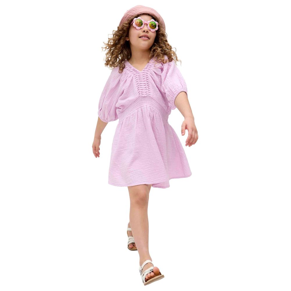 Raffya Kids - Girl's Soipoi Ruched V-Neck Dress - Purple